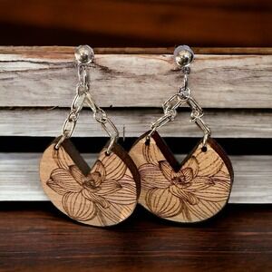 Gorgeous Wood Boho Earrings with Chain Detail‎